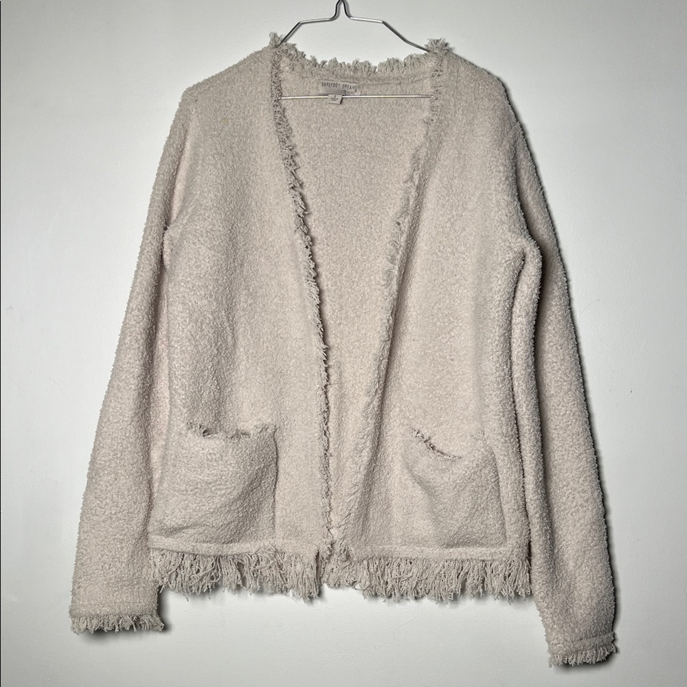 Barefoot Dreams Open-Front Fringed Bouclé Cardigan - Cream